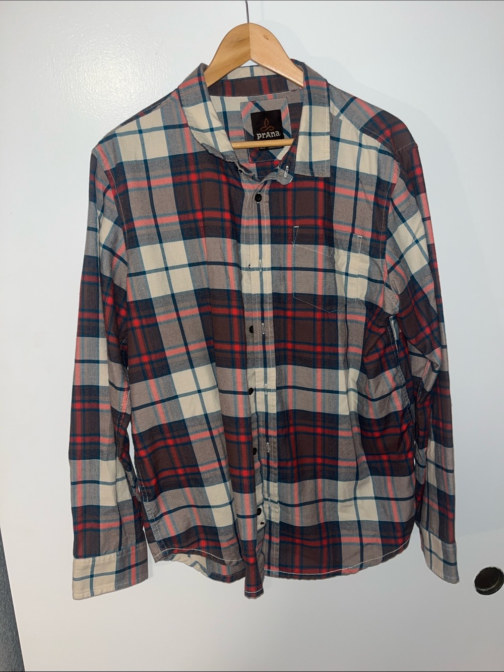 Prana Men's Plaid Button-Down Shirt in Red, Cream & Blue